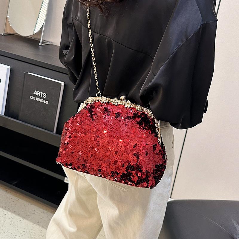 European and American Sequined Dinner Bags Spring and Summer New 2025 Fashionable Retro Texture Shoulder Chain Crossbody Small Square Bag Women