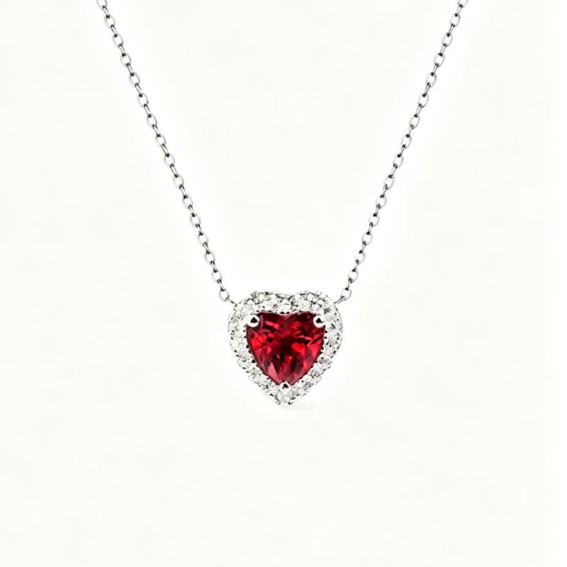 S925 Sterling Silver Heart-Shaped Gemstone Pendant Necklace with Citrine, Amethyst, Garnet, and Topaz.