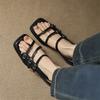 Fashion New Summer Sandals Split Leather Women Shoes Square Toe Sandals for Women Fashion Belt Buckle Chunky Heel Sandal Gladiator Shoes