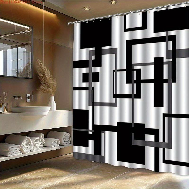 

1Pc Geometric Pattern Printed Shower Curtain High End - With Hooks Waterproof Mildew Proof Easy Install Washable W60H190(CM)-1 Pcs