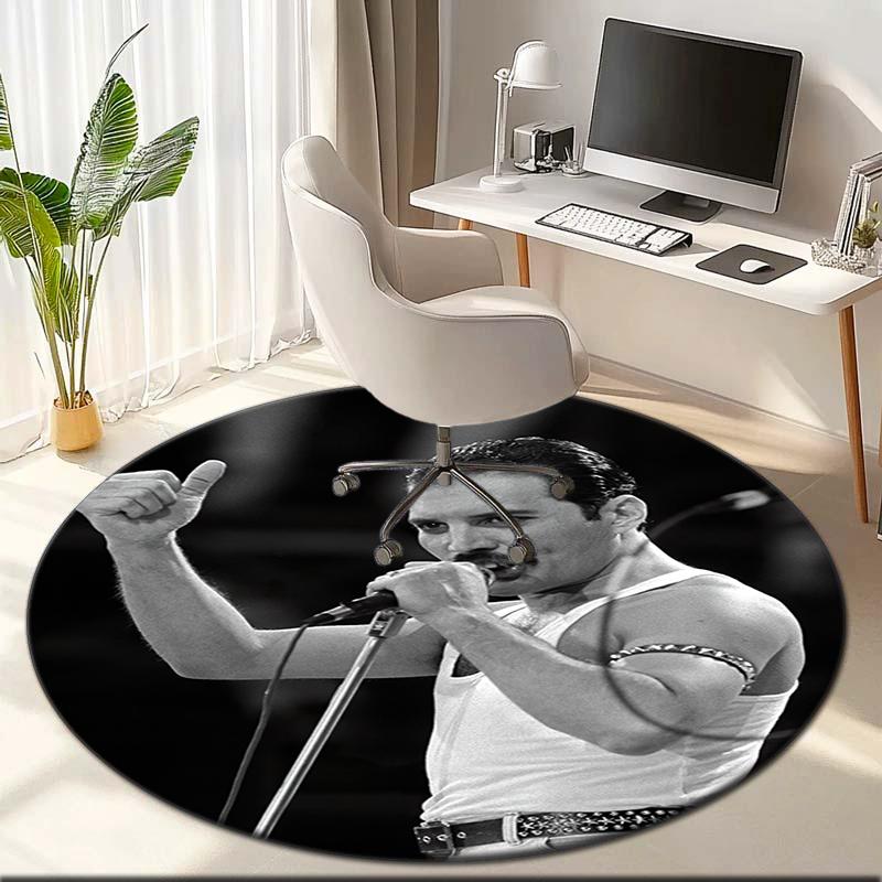 1pc Freddie Mercury Retro Poster Round Carpet Painted Printed Circular Carpet, Home Door Mat, Outdoor Travel Protection Carpet