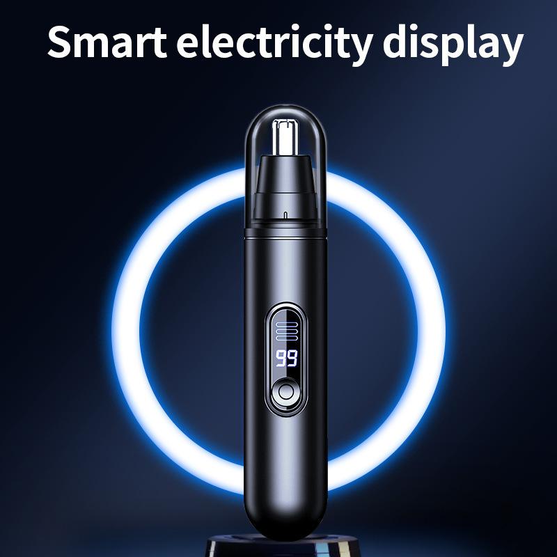 USB Rechargeable Electric Nose Hair Trimmer with LED Display-Painless Facial Hair Removal Device Type-C Charging