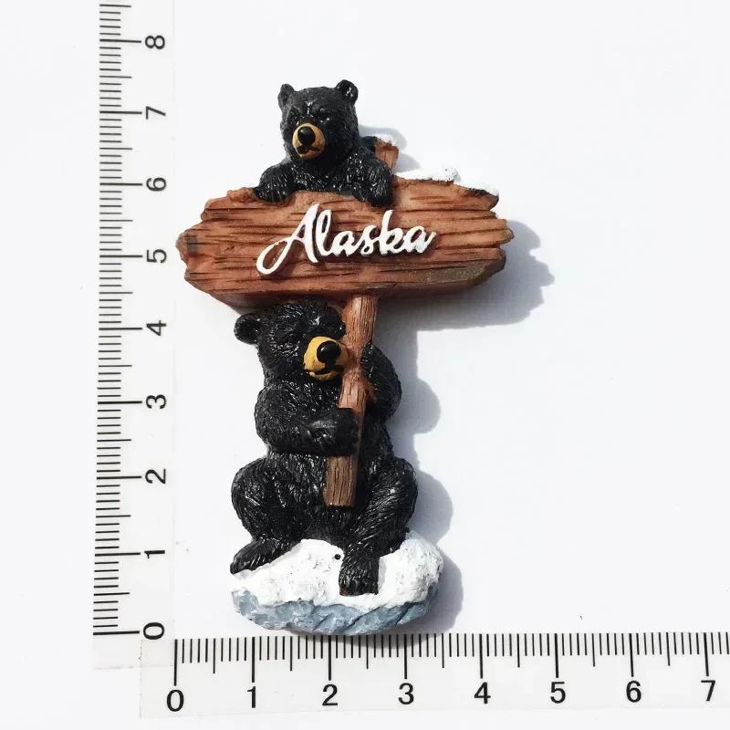 USA Alaska Bear Kawaii Fridge Magnets Tourism Souvenir British Canada Bear Refrigerator Magnetic Stickers Cute Magnet Decor Gift