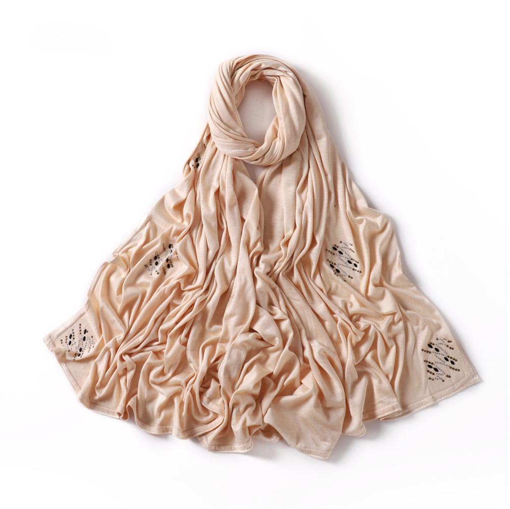 Premium Rhinestone Muslim Women Jersey Hijab Musulman Scarves Soft Good Stitching Scarf Islamic Shawls Wraps Turban