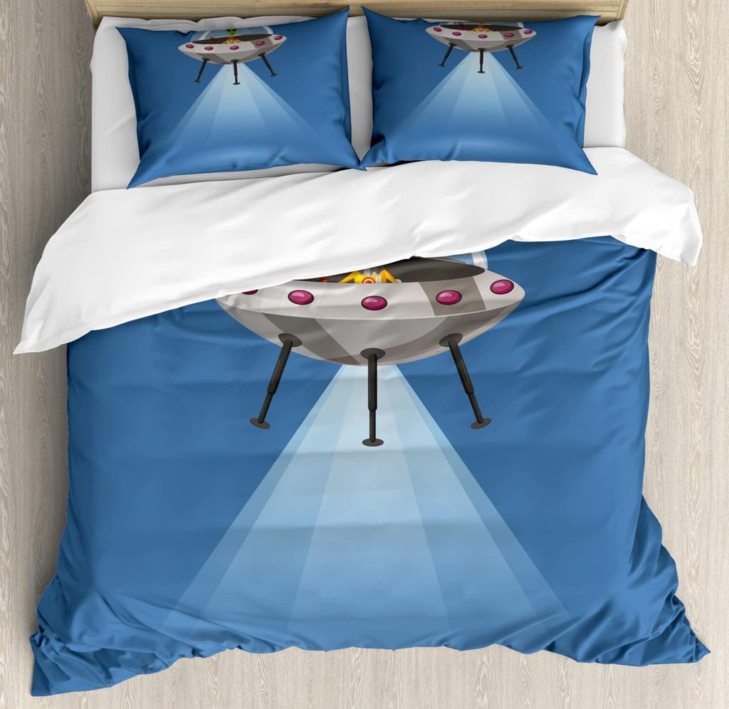 UFO Duvet Cover Set for Kids Boys Girls Teens Queen Lightweight Quilt Cover Outer Space Theme Bedding Set Bedroom Decor No Quilt