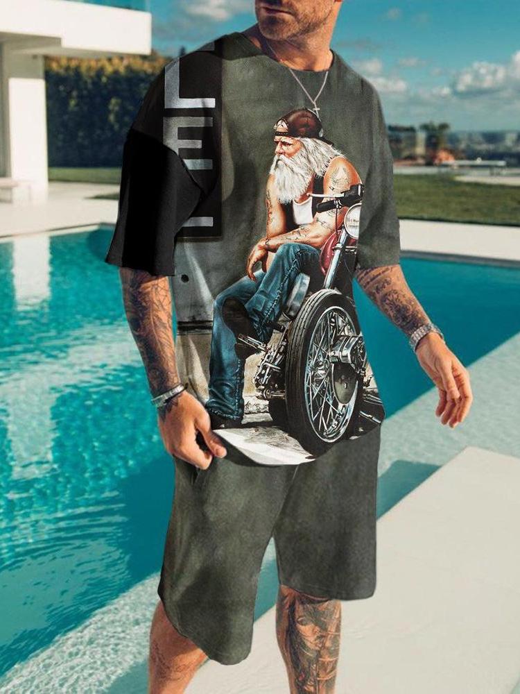 Summer Men's 2-Piece Short Sleeve Shorts 3D Print Skeleton Pattern Sportswear Casual Oversized Top Shorts Men Sets