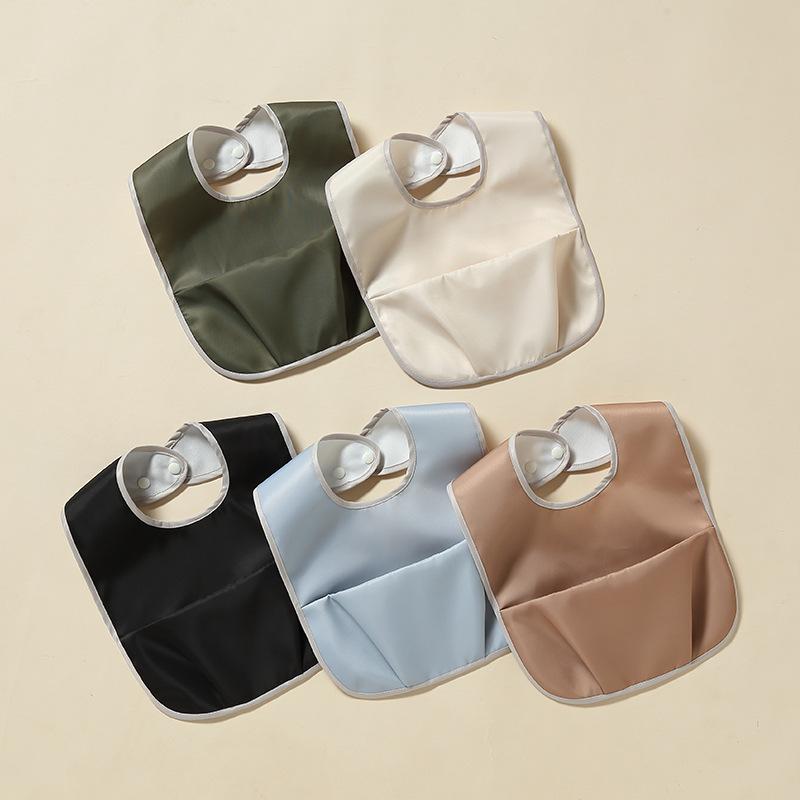 Waterproof Feeding Bib for Babies 0-4 Year Thickened Drool Bandana with Food Catcher Large Coverage Soft Weaning Bib Solid Color