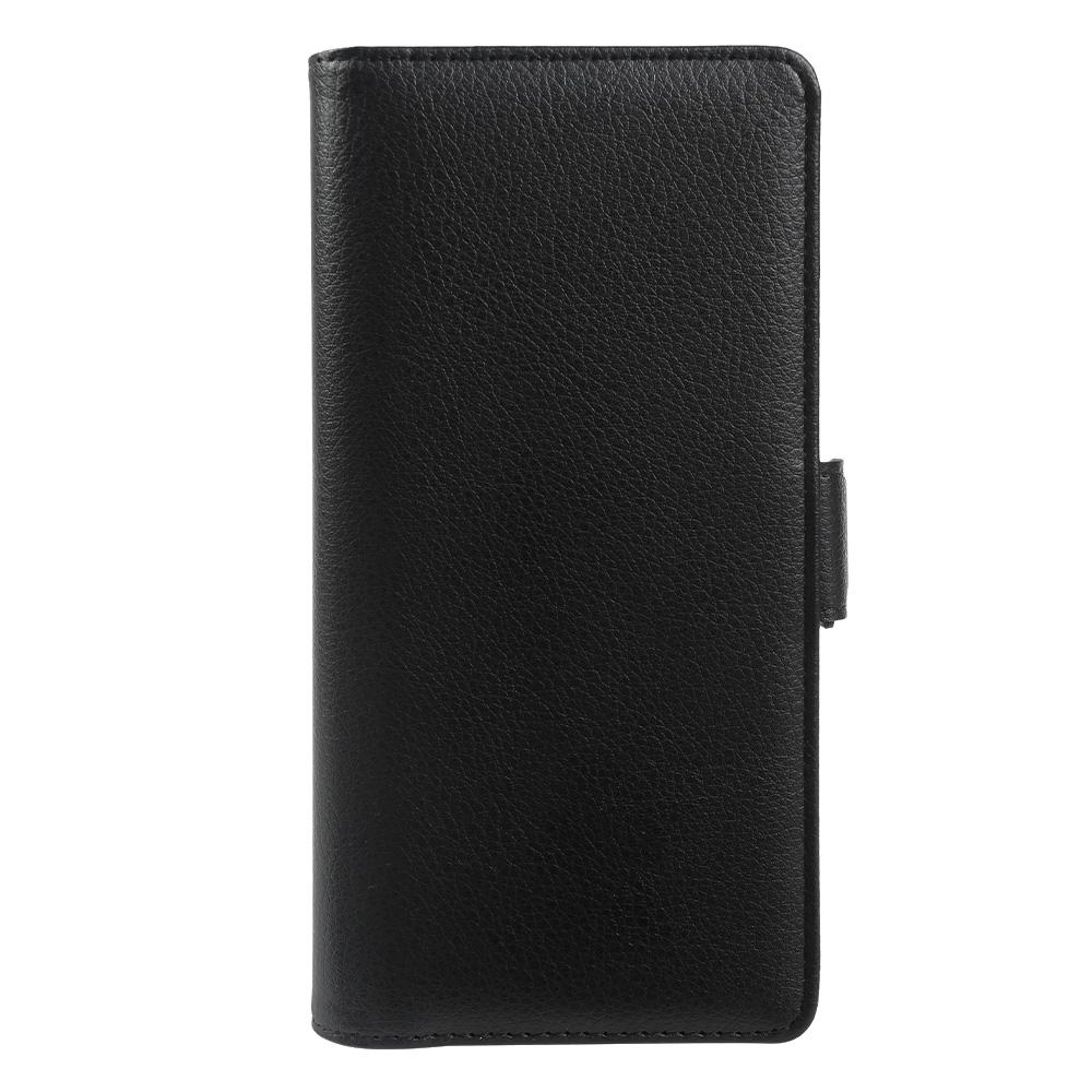 For iPhone 14 Wallet Case with Dual Magnetic Clasp Litchi Textured Leather Flip Stand Phone Cover