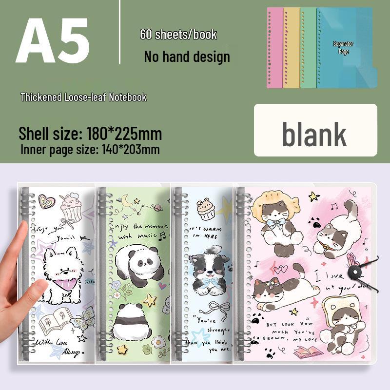 A5 Notizbuch mit Tier-Thema, liniert, lose Blätter