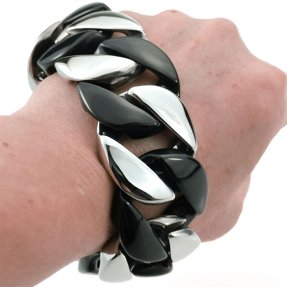 32mm Width Bling Massive 316L Stainless Steel Steel & Black Hip Hop Bracelet Designer Chrams