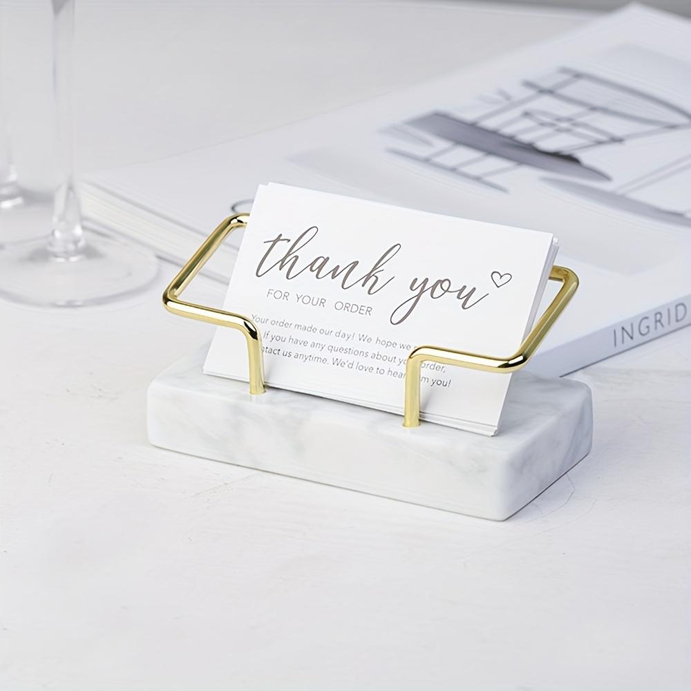 1PC Elegant Marble Business Card with Gold Metal Frame - Double Slot Desktop Business Card Storage