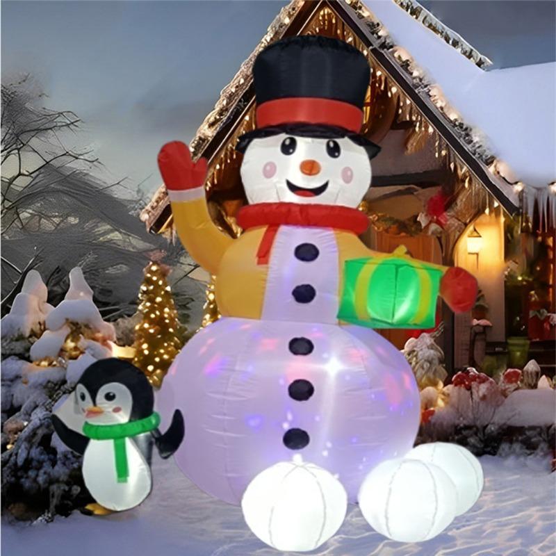 Inflatable Toy Penguin Snowball Snowman Christmas Inflatable Model Luminous Inflatable Model Christmas Atmosphere Decor Model