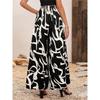 Women Summer Leaf Print High Waist Wide Leg Casual Pants