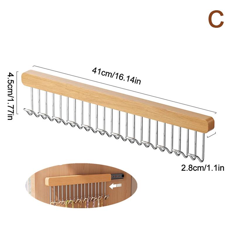Wooden Wall Hanging With Telescopic Drying Rack With Stainless Steel Hook Pull-Out Space Saving Underwear Tank Top Organizer