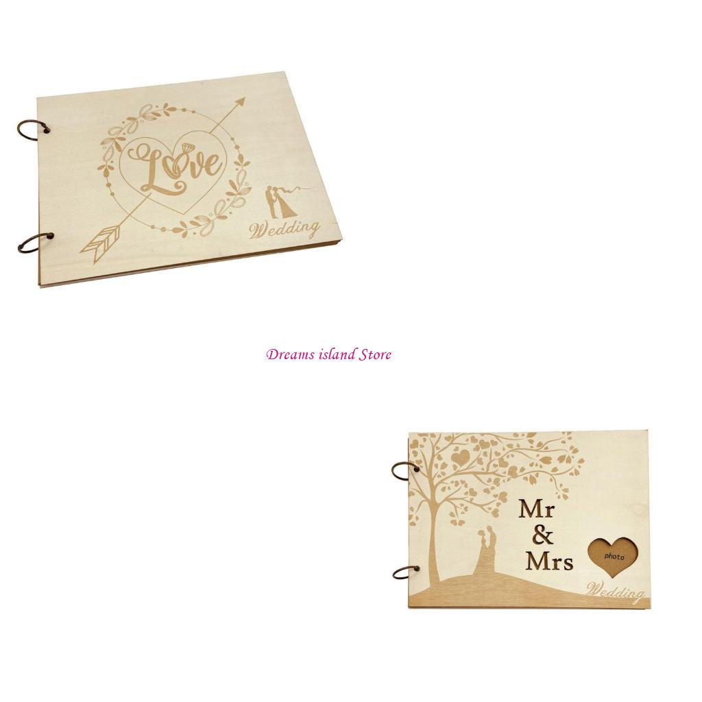 Rustics Wooden Guest Book Wedding Reception Hardcover Guest Book Sign Book Album for Wedding Parties HX6C