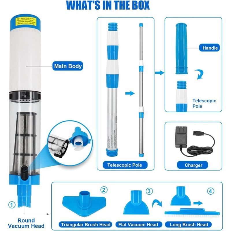 M-Modern-US PLUG 3 In 1 Cordless Pool Vacuum,Handheld Pool Cleaner For Spas,Hot Tubs And Small Pools For Sand And Debris