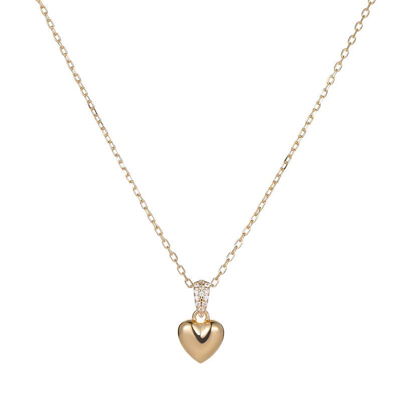 925 Sterling Silver Heart Pendant Necklace with Diamond Inlay - Elegant & Versatile Clavicle Chain for Women