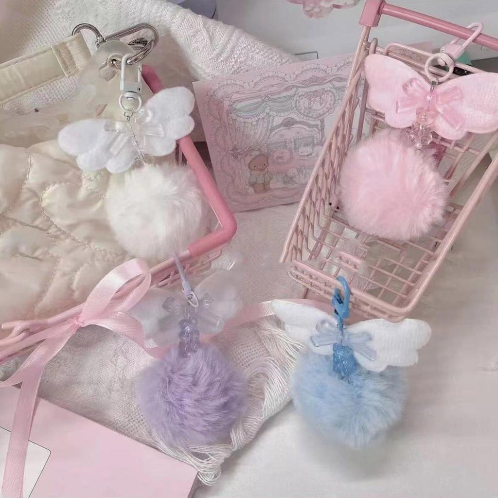 Plush Wing Phone Lanyard Lovely Bear Phone Chain Handmade Bowknot Keychain Backpack Pendant Camera Bag Accessory