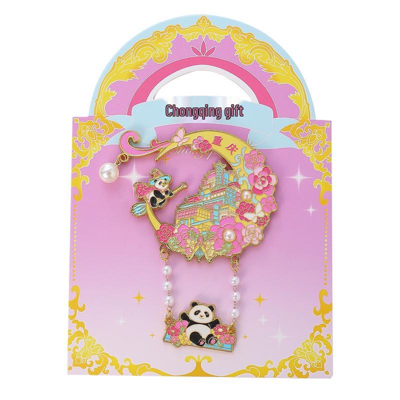 Chongqing Panda Magnetisches Souvenir: Doppelschichtiger Metall-Kühlschrankmagnet