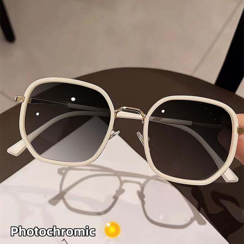 New Brand Milk Coffee Color Women Square Frame Photochromic Anti Blue Light Prescription Reading Glasses