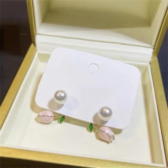 1 Pair Stud Earrings Flower Faux Pearl Jewelry Korean Style Dripping Oil Ear Studs