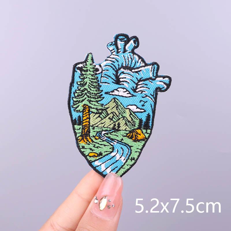 Wilderness Patch Mountain Patches Iron On Clothes River Embroidered Patches For Clothing Stripe Stickers On Clothes Hook Loop