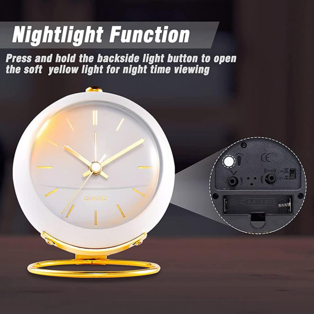 Analog Alarm Clock Pointer Design Mute Metal Luminous Desktop Clock Electronic Quartz Clock Living Room Desk Decor for Kids Room