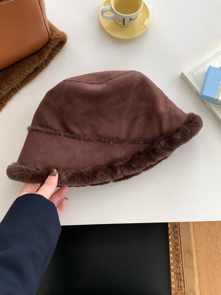 Winter Faux Suede Bucket Hat With Ear Flap For Women Warm Fashion Accessory