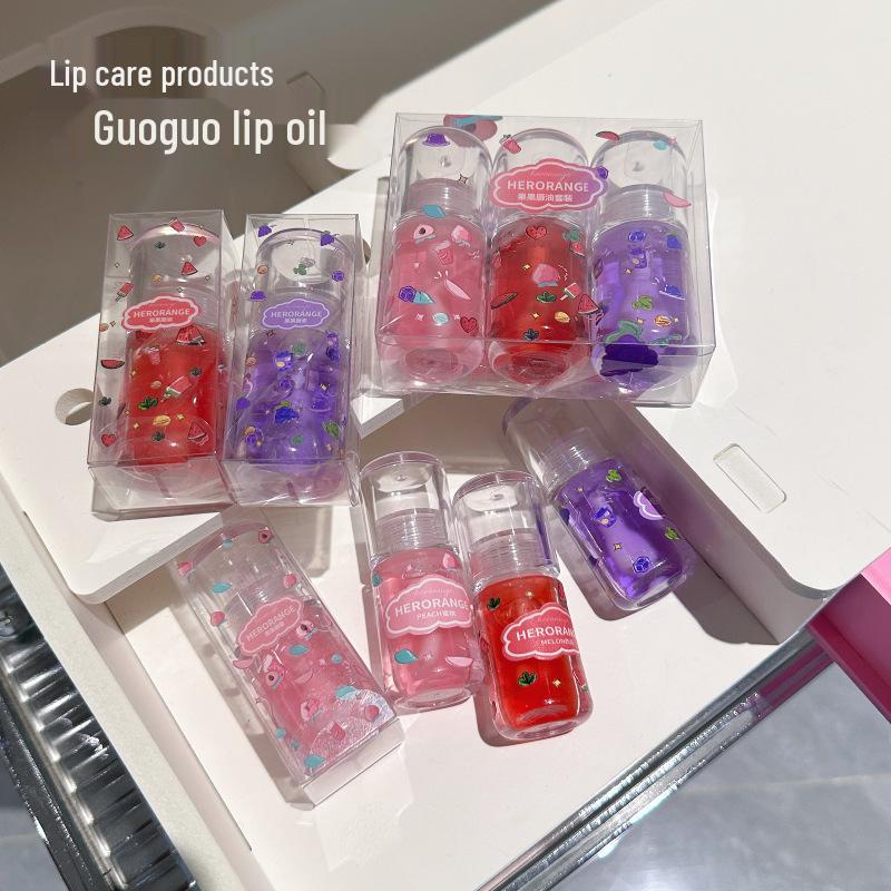 Guoguo Fruit-Flavored Hydrating Lip Oil Balm - Glossy Plump Lips Base & Top Layer