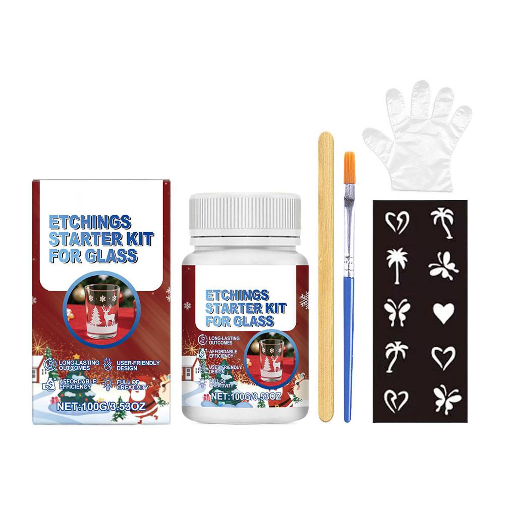 Glass Etching Kit DIY Permanent Etch Cream Art Supplies for Glassware Ceramic Decoration Festival Anniversary Gifts