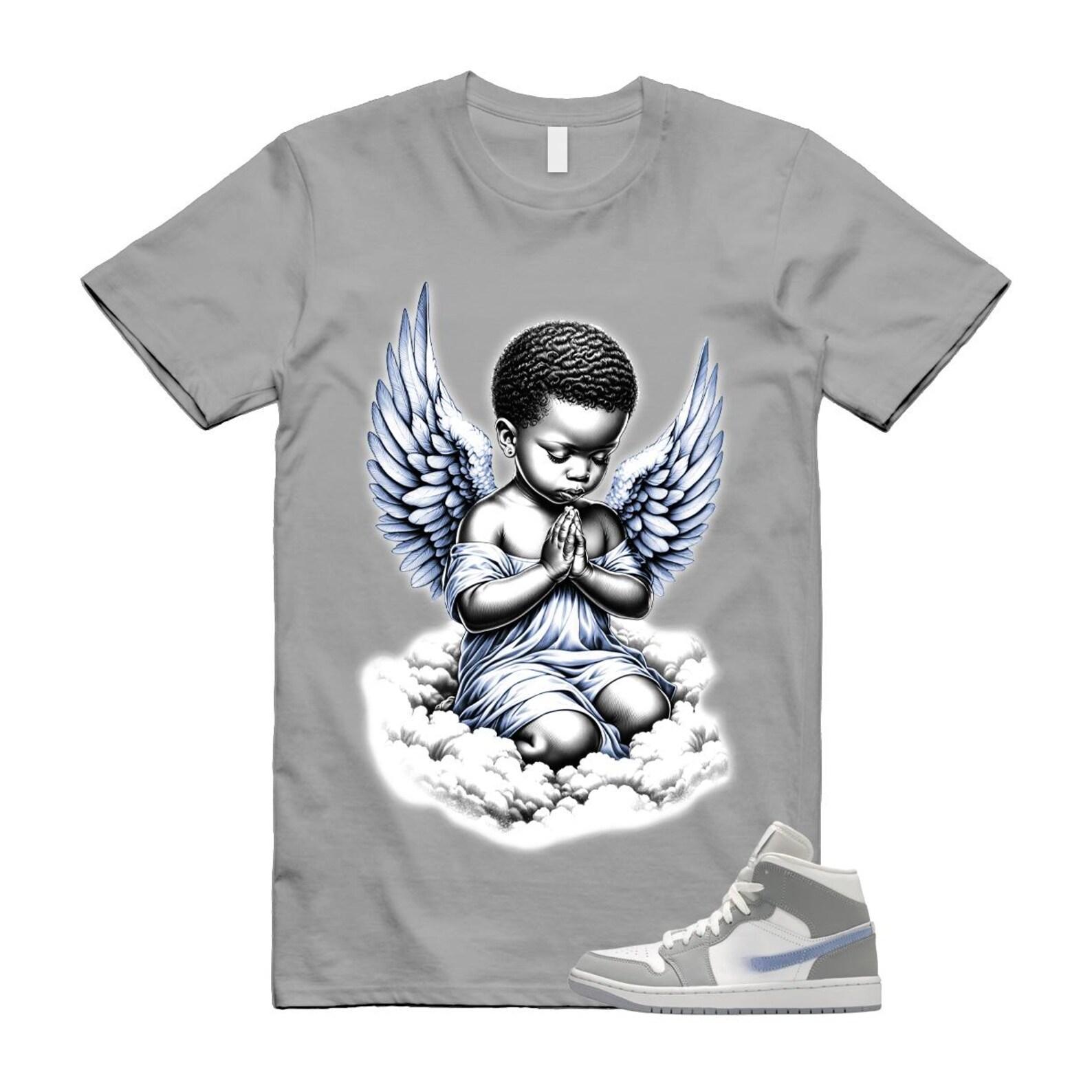 1 Wolf Grey Aluminum Blue White Mid T Shirt Match ANGEL S