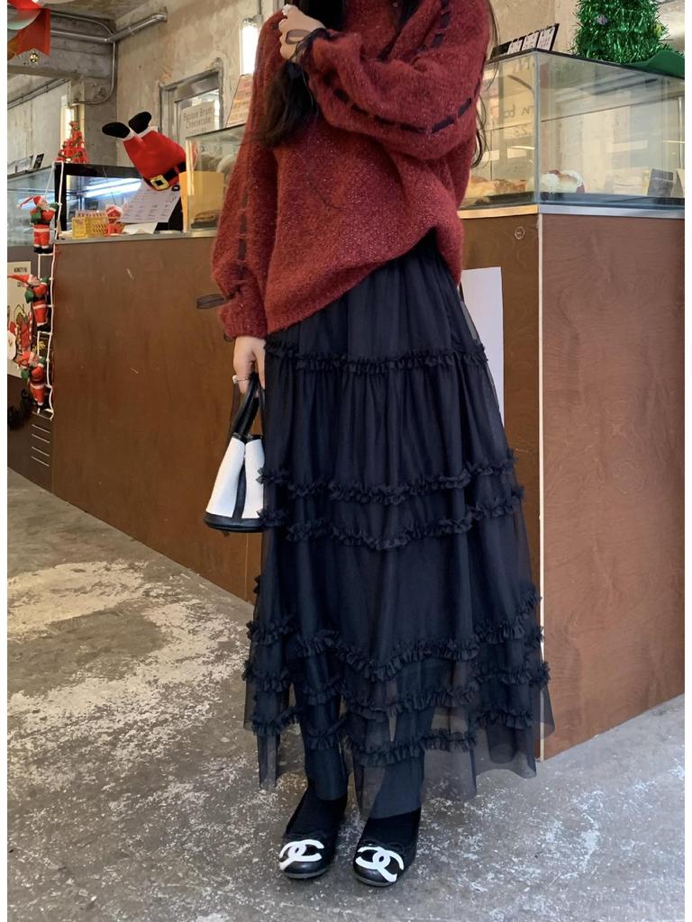 Elegant Korean Style Lace and Gauze Puffy Skirt - 2026 Early Spring/Autumn Collection