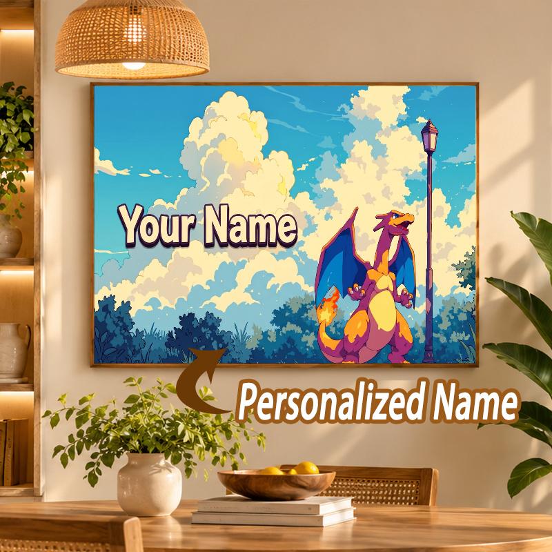 Charizard Custom Name Diamond Painting Personalized 5D Full Drill DIY Diamond Art Home Decor