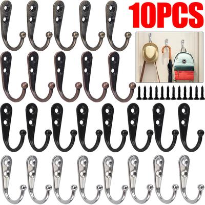 Zinc Alloy Hook Wall Mounted Single Prong Robe Hook for Hanging Towel Coat Hat Bags Cap Scarf Cup Storage Holders with Screw