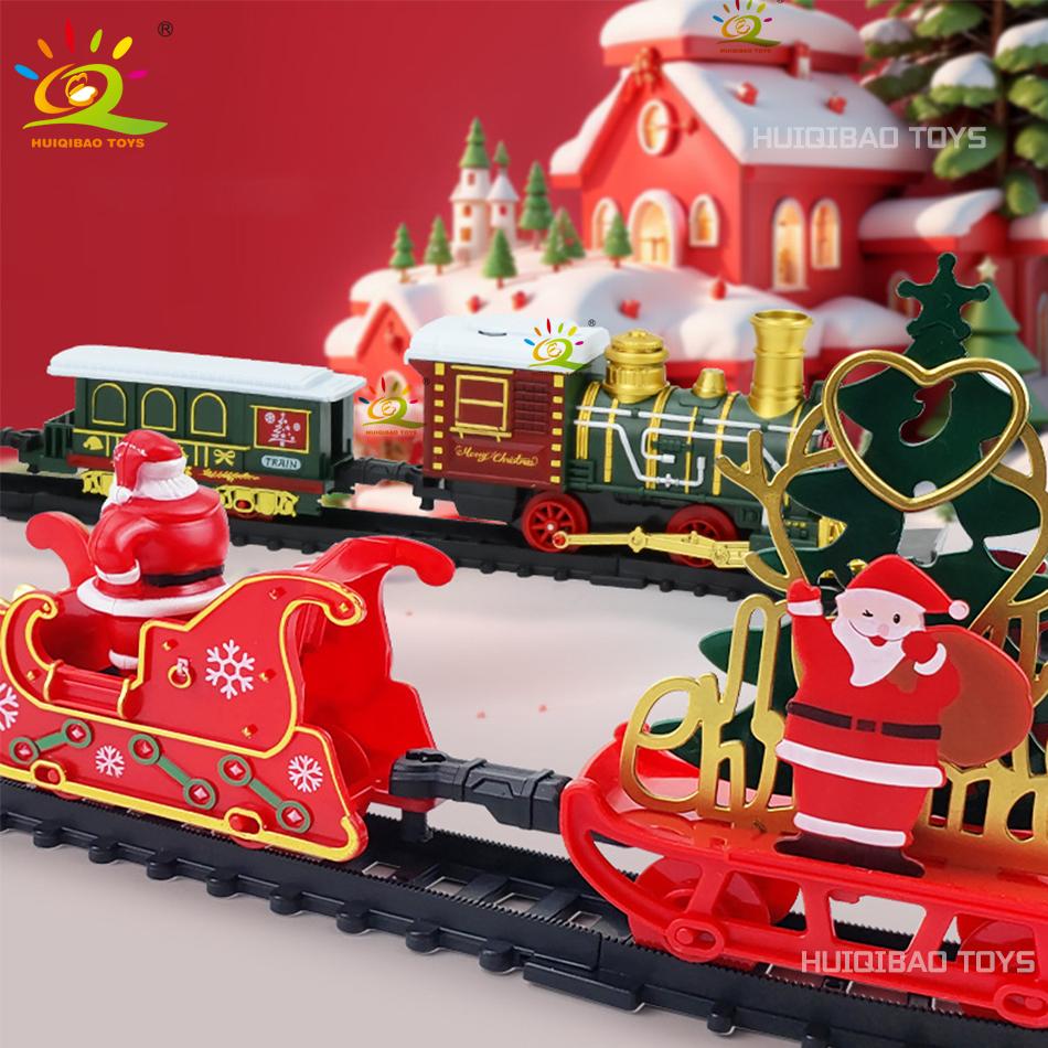 Non-Toxic Christmas Tree Electric Train Tracks Set Santa Claus Cargo Cars With Xmas Sounds Lights Toys For Adult New Year Gift