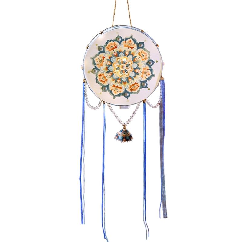 Floral Lantern with Pearls and Ribbon MidAutumn Festival Handheld Toy Kids Led Lights New Year Night Market Stall
