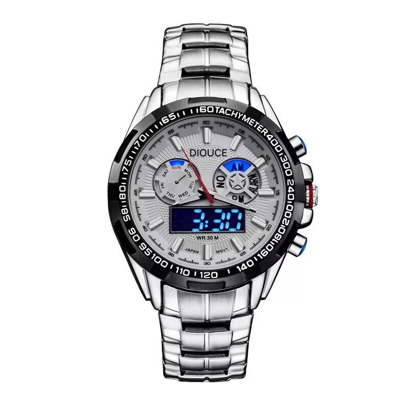 

Мужские светодиодные цифровые часы Спортивные часы Мужские из нержавеющей стали Военные Водонепроницаемые наручные часы серебряный