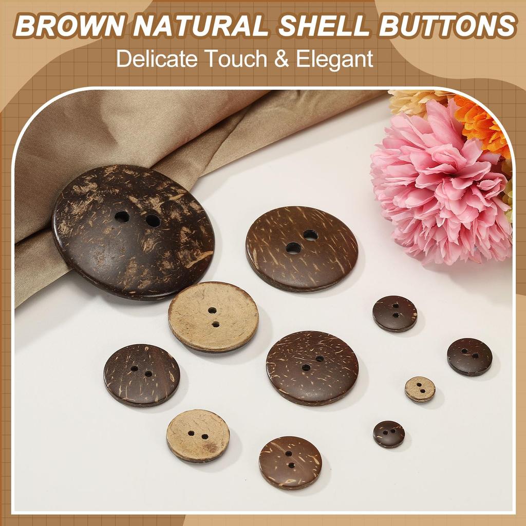 Natural Coconut-shell Four-hole Wooden Buttons, Handmade Sewing and DIY Decoration for Shirts, Brown Color. 100PCS