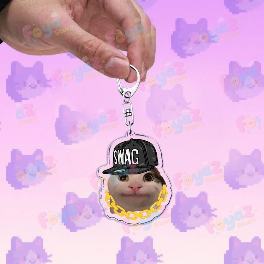 Funny Cute Cat Meme Keychain Accessories Bag Charms Cat Lover Animal Keychains Keyrings Jewelry Fans Cute Cartoon Freinds Gift