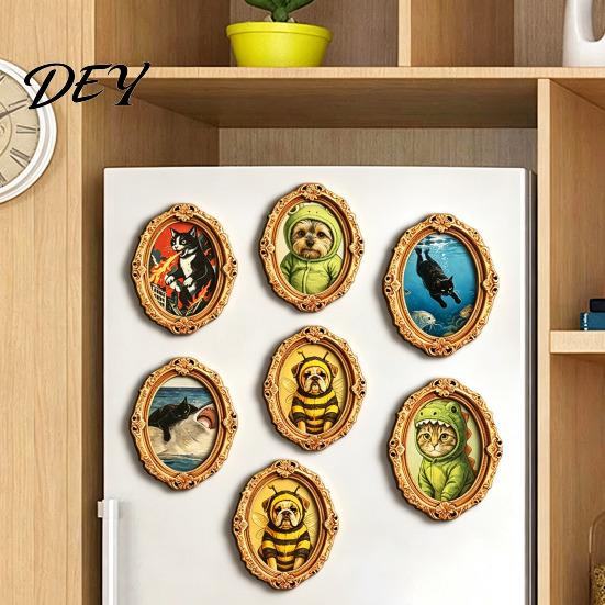 Reusable Magnetic Decals 1/6Pcs Halloween Retro Frame Refrigerator Magnet, Wood Carved Fridge Decor Cabinet Whiteboard Magnet for Home Office Kitchen