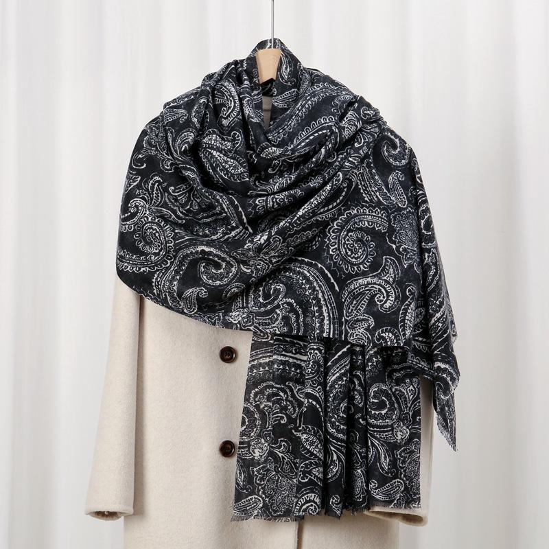 

Шарф с принтом «Кешью Феникс Хвост», приятный к коже флис, приятный к коже и теплый, имитация кашемира, шарф с принтом «Кешью Феникс Хвост», простой и универсальный платок 88*180cm чёрный