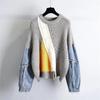 Sweater Denim Patchwork Twist Pullover Top for Girls