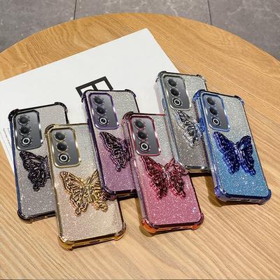 6D Butterfly Stand Plating Shockproof Phone Case For OPPO A40M A40 A60 A80 A3X A3 Pro 5G Realme 13 Pro Plus Glitter Soft Cover