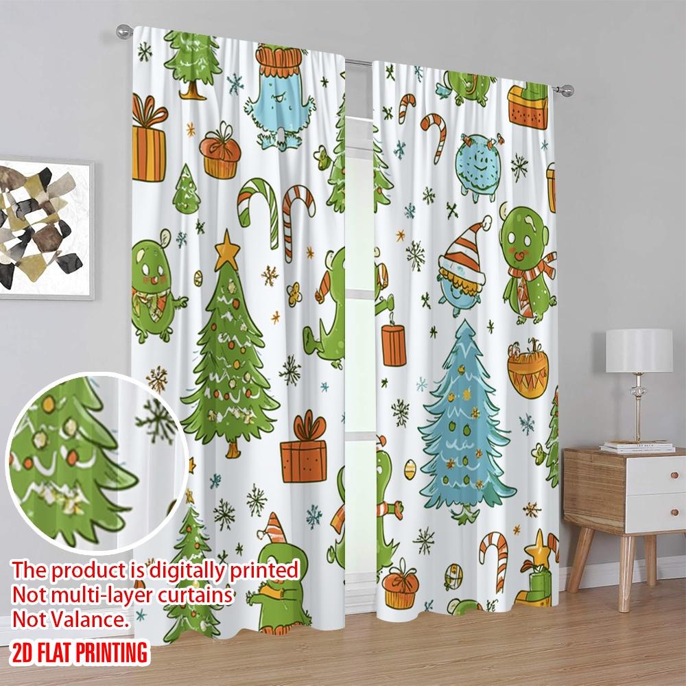 2pcs,2D Plane Printing Curtains Roller Blinds Christmas Trees Festive Birds (2) Versatile Durable Polyester (without Rod)