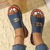 Women's European & American Flat Sandals with Elastic Fabric Band and Metal Accents, Plus Size, Beach-Ready.