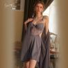 Rui Ruo Sexy Lace Perspective Temptation Steel Ring Gathering Plus Chest Pad Large Size Suspender Skirt Women's Loungewear Set 1011