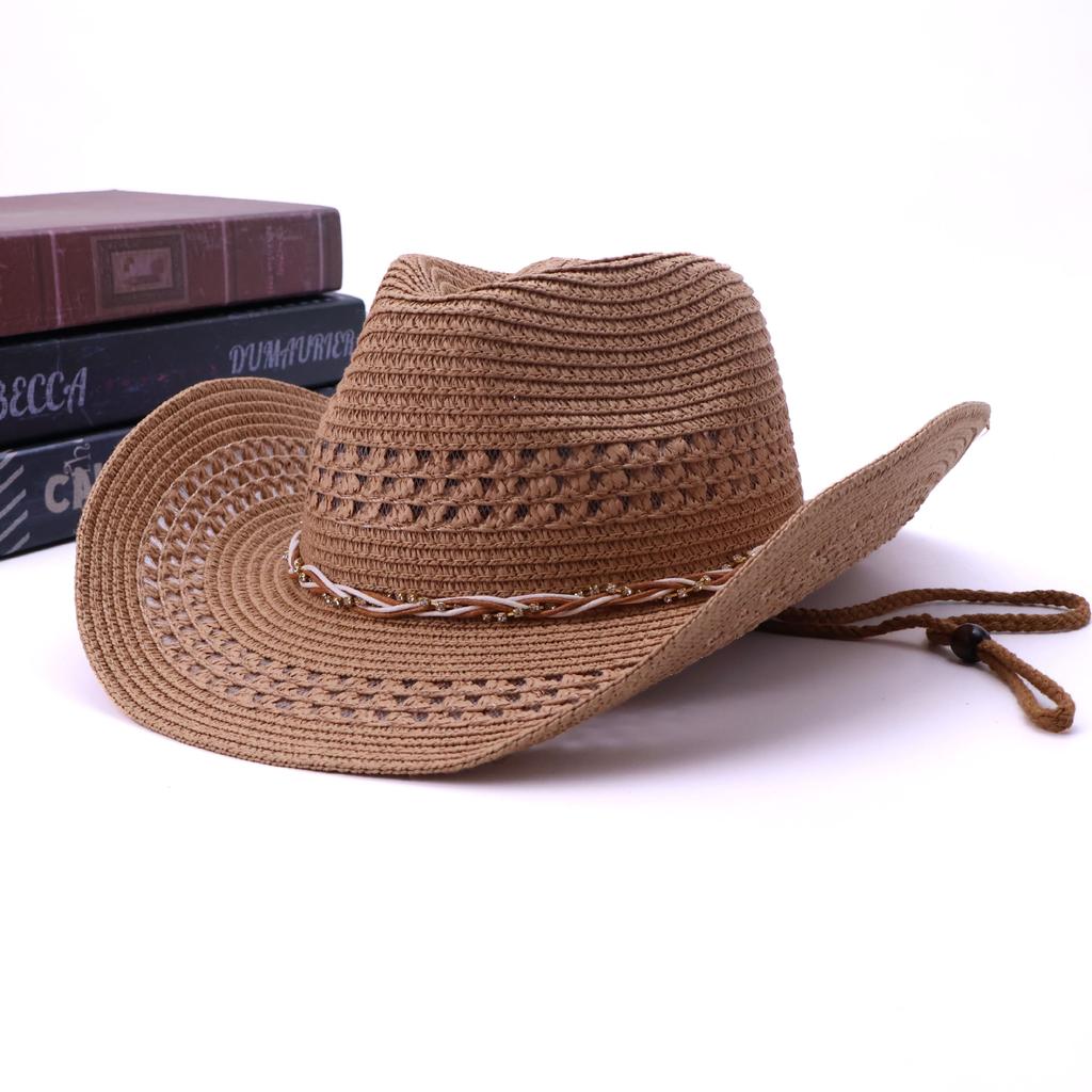 New Hollow Beaded Rope Colorful Beach Denim Hat Men's and Women's Foldable Sunshade Breathable Mountaineering Straw Hat