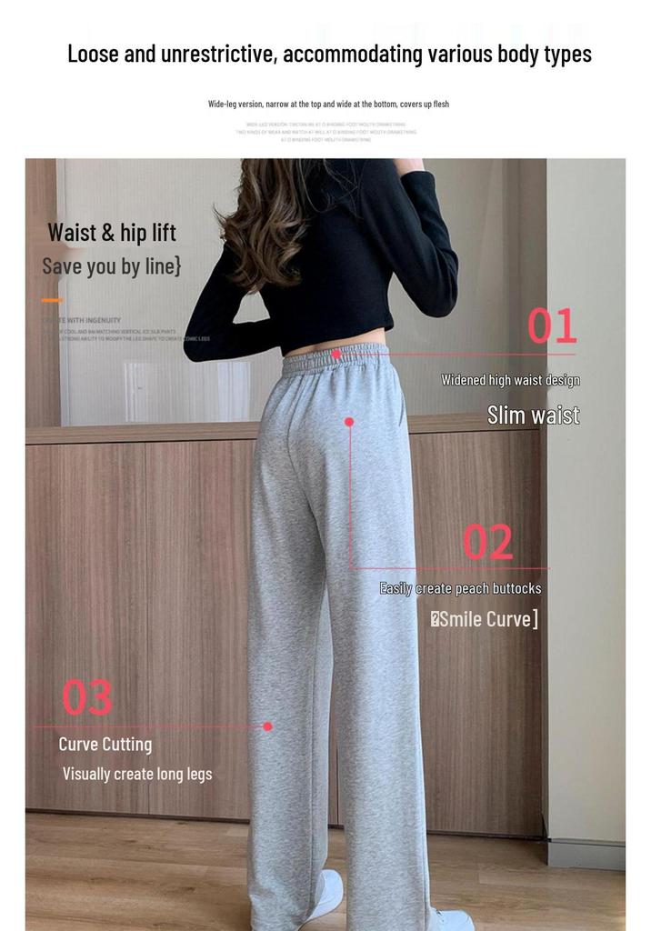 Women's High-Waist Wide-Leg Sweatpants - Spring/Autumn Loose Straight-Leg Fit, Slimming for Thick Legs, Versatile Casual Wear