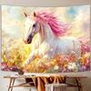 Horse Tapestry,Watercolor Wild Animal Tapestry Wall Hanging,Pink Colorful Flower Tapestry,Wall Art Home Decor For Bedroom Living