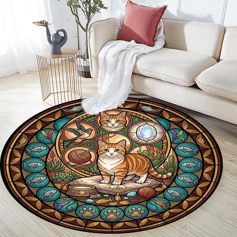 Wild Cats Symbols Round Area Rug Under Office Chairs Bedroom Living Room Home Decor